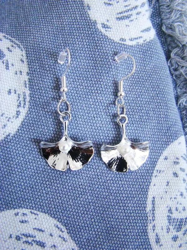 boucles oreilles  gingko crochets argent 925 neuves création